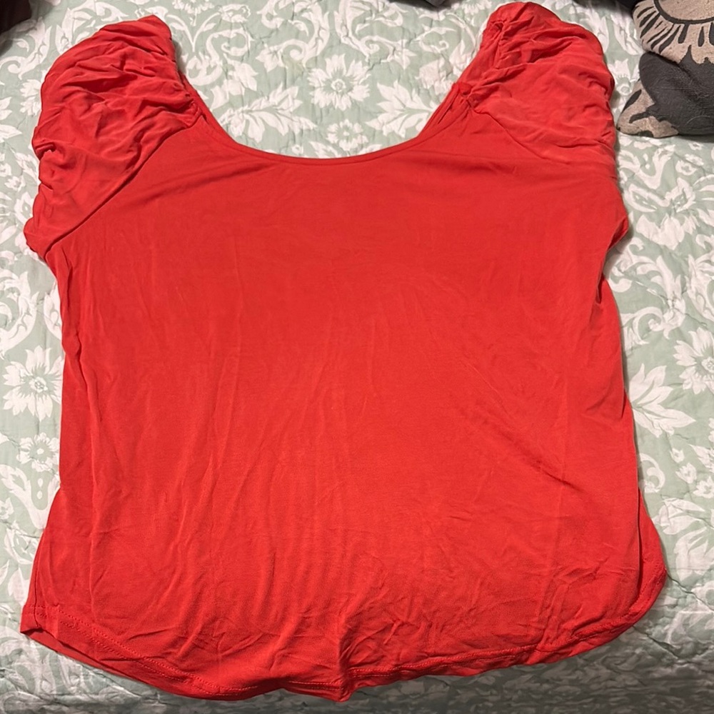 Lucky Brand Red Puff Sleeve Blouse